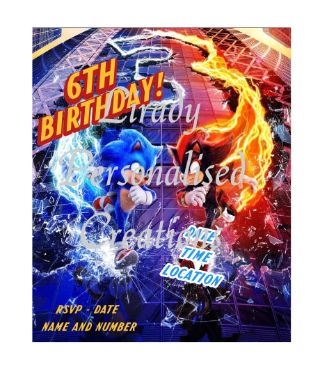 Sonic 6th Birthday Invitation (personal info removed)