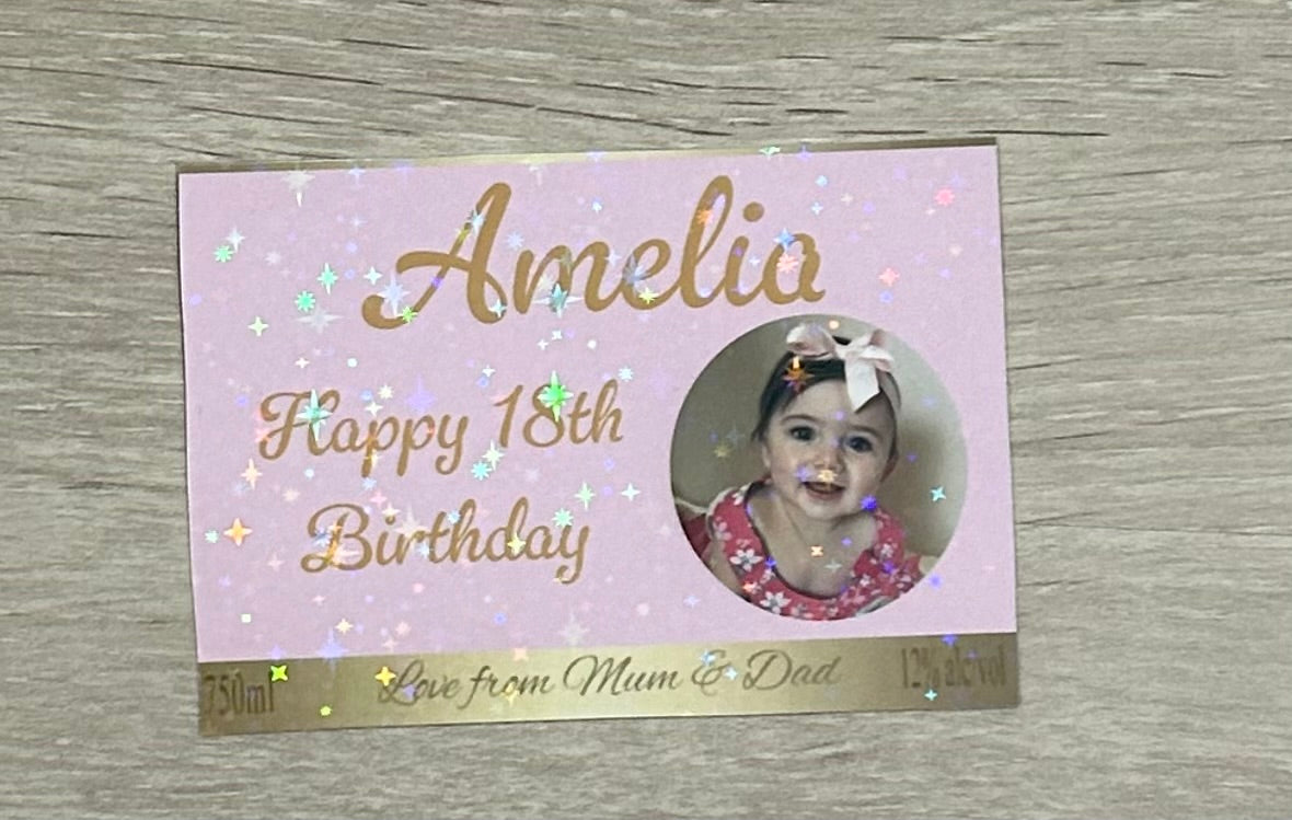 18th Wine Bottle Sticker for Amelia