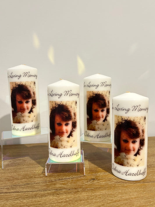 Memorial candles for their mum