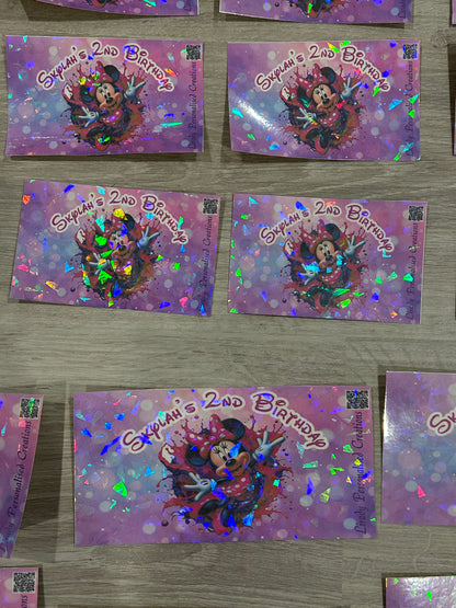 Skylah’s Birthday stickers for lollipops, water bottles and pop tops