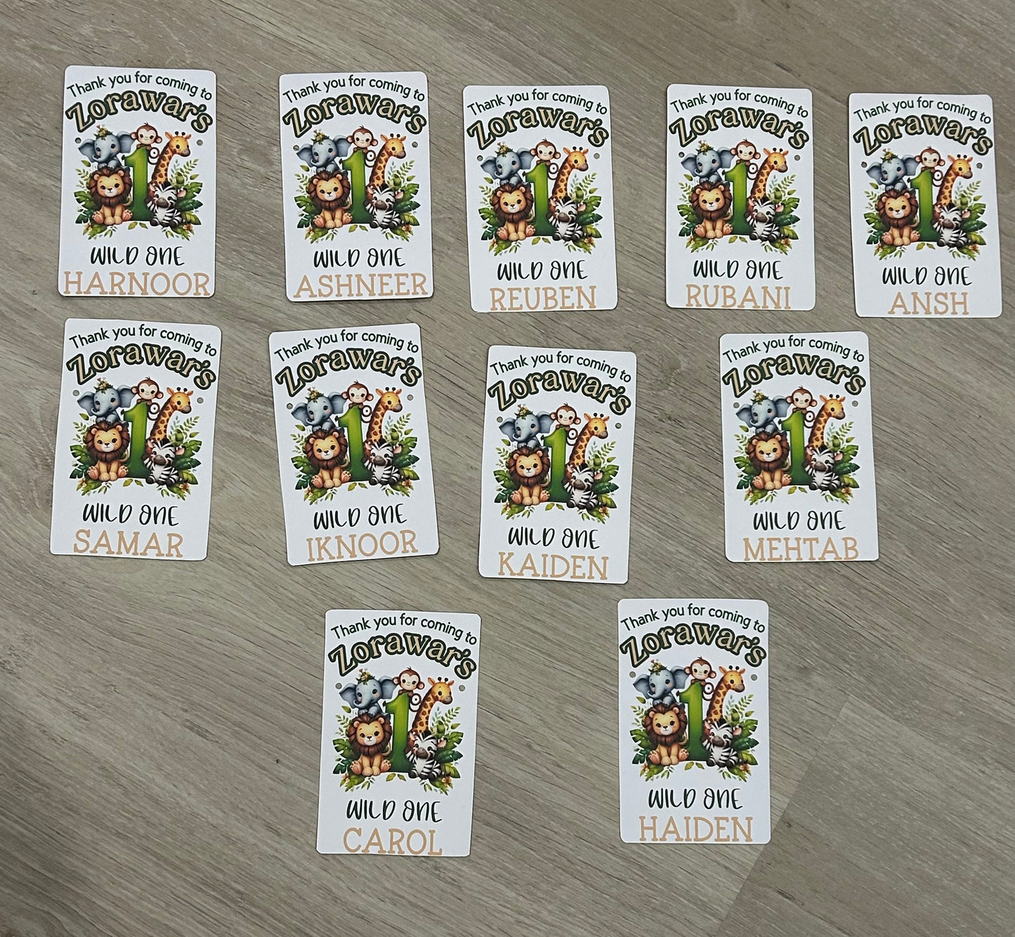 Name Cards and packaged return favours