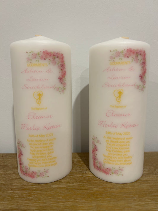 2 Beautiful candles and a Sash for a Baptism