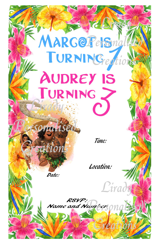 Moana invitation for 2 girls (perosnal info removed)