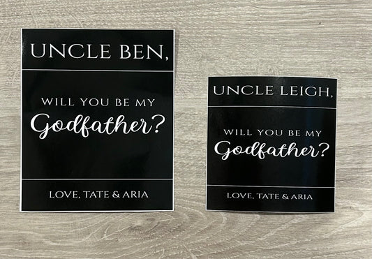 “Will you be my godfather” stickers