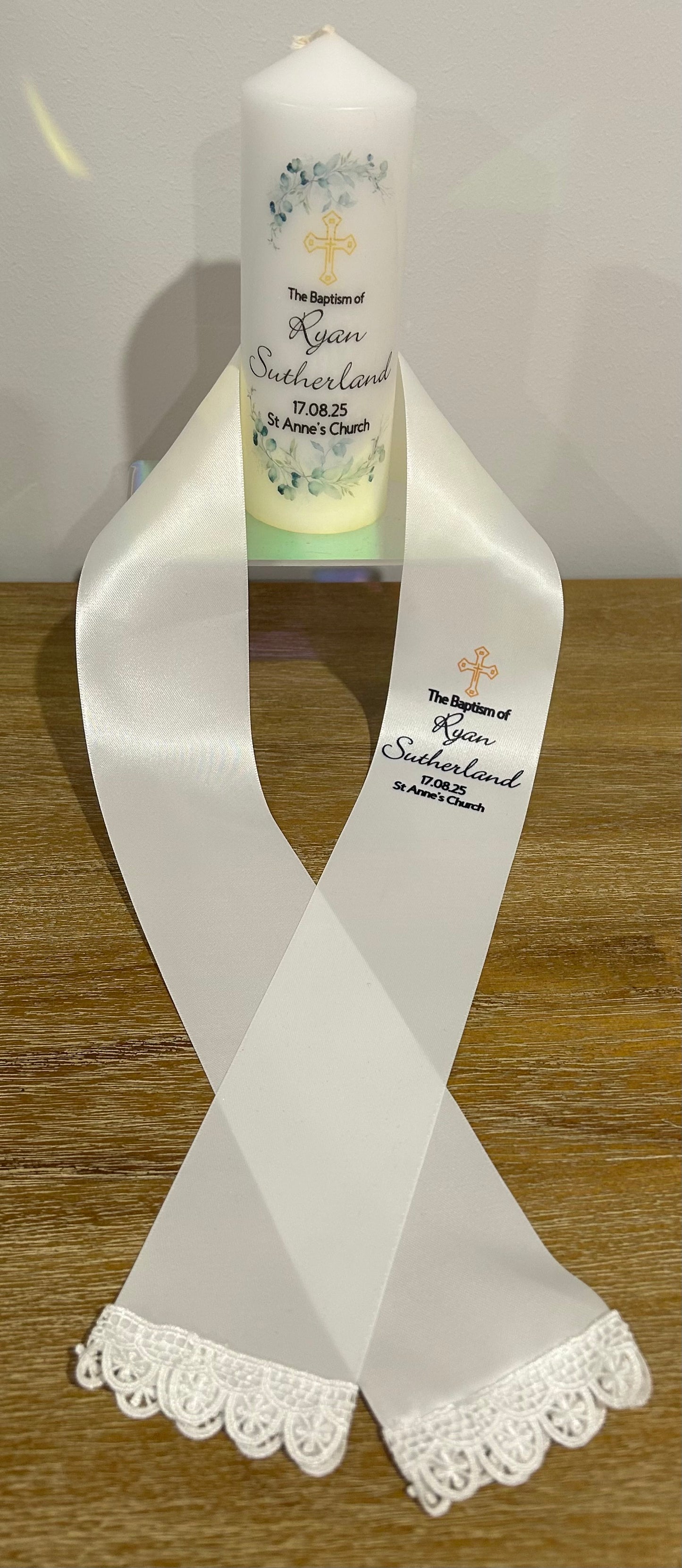 Candle and sash for Ryan’s Baptism
