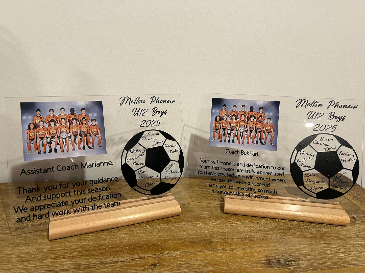 Plaques ready for the Coach and Assiting Coach