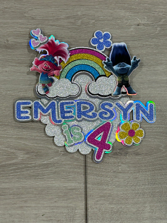 Emersyn is 4 - Troll themed cake topper