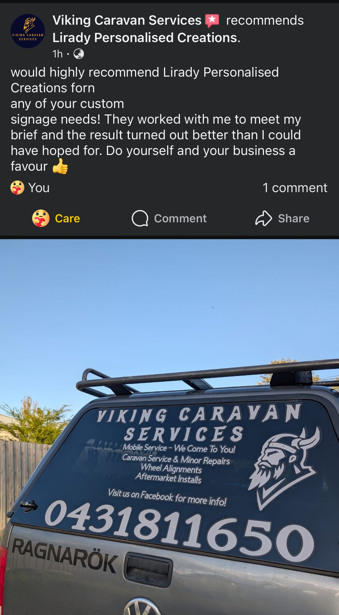 Car window decal signs for Viking Caravan Services