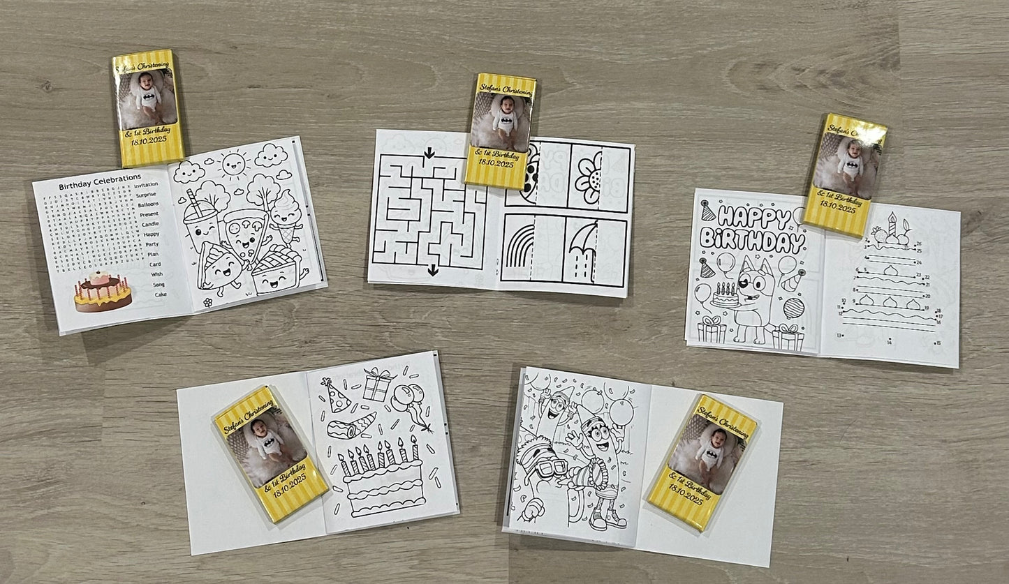 Colouring book and pencil packs for Stefan’s Christening & 1st Birthday