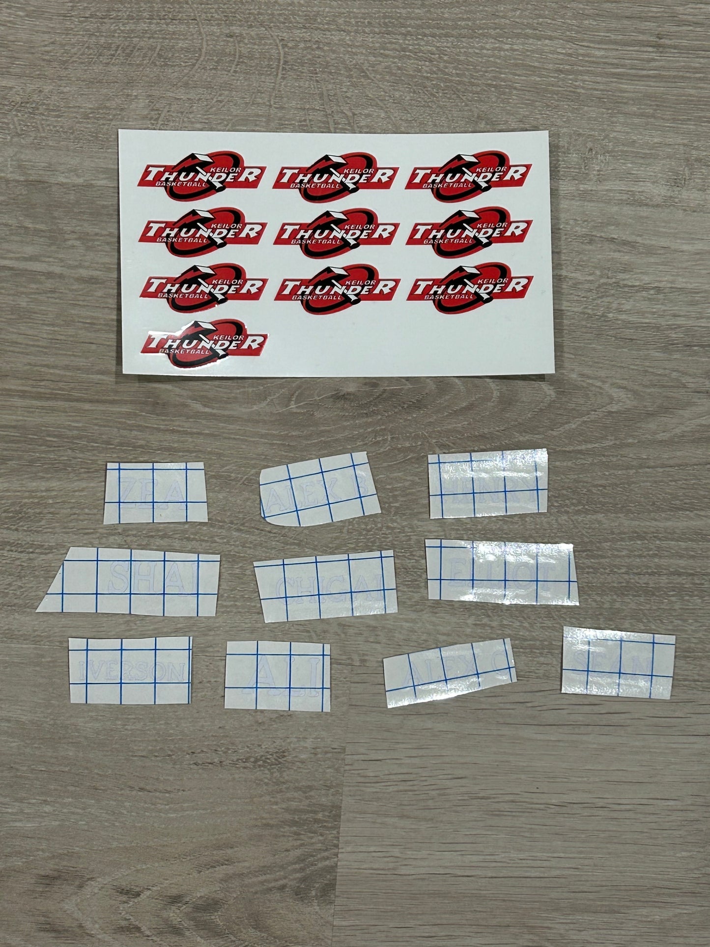 Names and logos for the thunder teams drink bottles