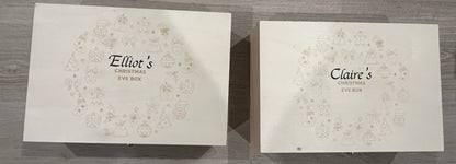 Name applied to Christmas boards& boxes & a sticker to container