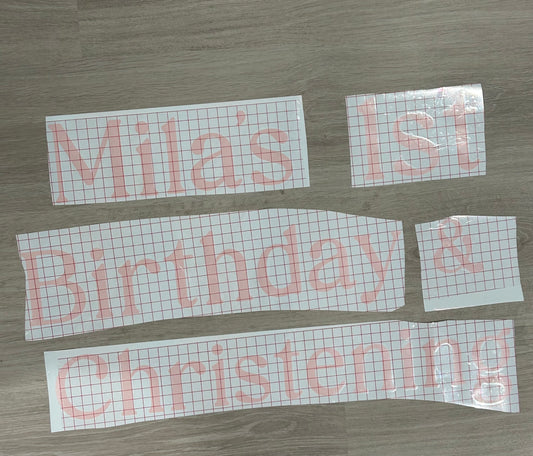 Decal for Milas 1st birthday and christening