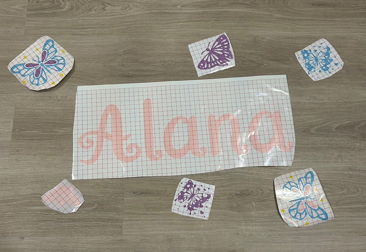 Decal name and butterflies for a toy box