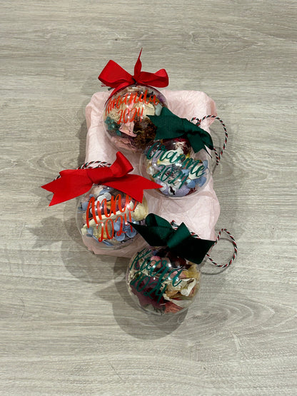 Christmas Baubles filled with flowers