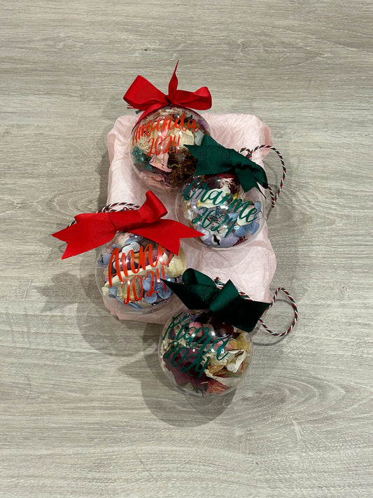 Christmas Baubles filled with flowers