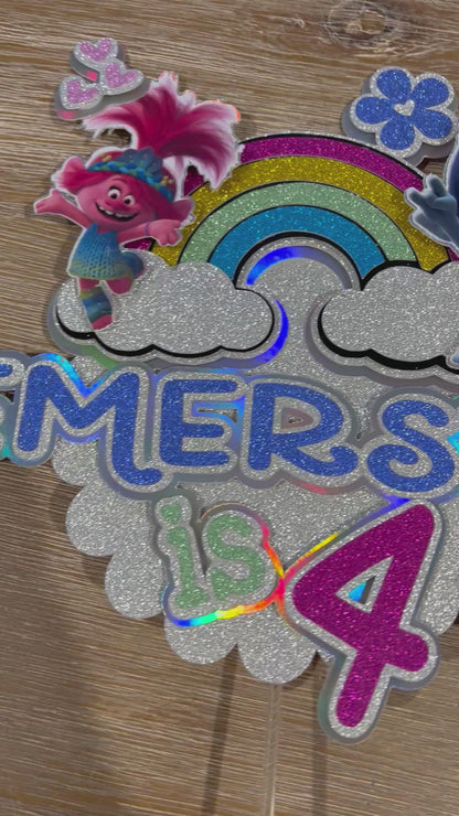 Emersyn is 4 - Troll themed cake topper